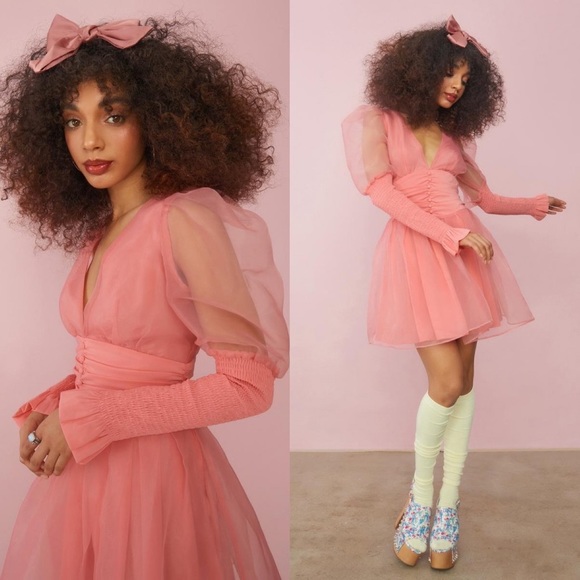 NWT Sugar Thrillz Talk About Forever Organza Mini Dress Sheath Bodycon Barbie - Picture 5 of 9